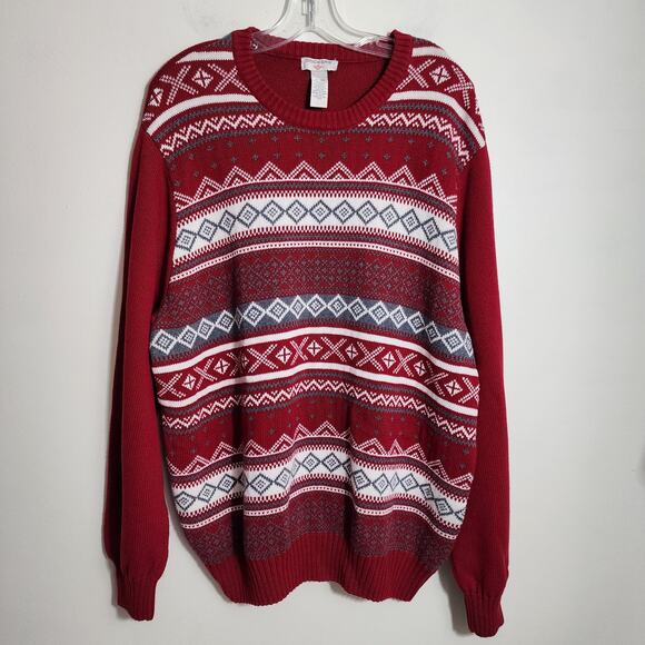 Dockers red fair Isle pattern winter cozy crew neck knit sweater men's size XL - Picture 10 of 10